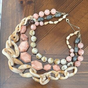 Anthropologie Pink and Tan Multi-Strand Necklace